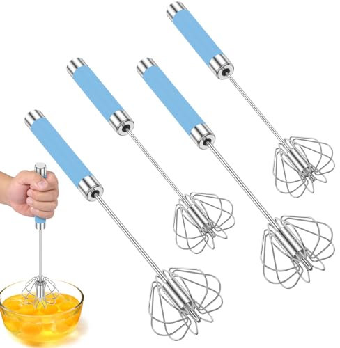 4Pcs Egg Whisk, Hand Push Whisk Blender, Stainless Steel Egg Beater, Semi-Auto Rotating Push Mixer Milk Frother,Multifunction Hand Whisk for Whisking Baking Stirring Kitchen Utensils
