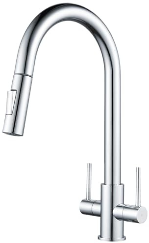 Pull Out Kitchen Tap, NewEast Monobloc Mixer Tap for Kitchen Sink with Dual Function Spary Pull Down Sprayer,Chrome Dual Lever Kitchen Faucet