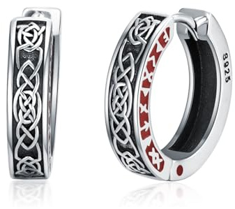 Boucles d'oreilles celtiques en argent sterling 925 - Créoles Viking - Runes Huggie - Nœuds celtiques - Bijoux nordiques - Cadeau pour homme et femme, Argent sterling