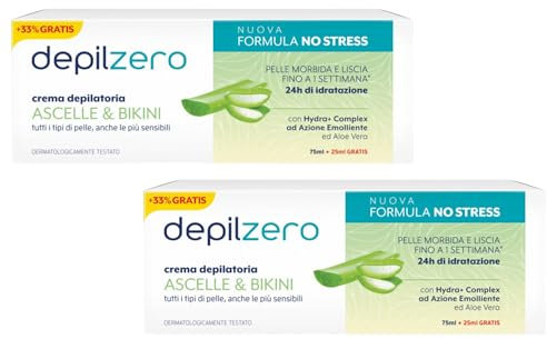 Crema Depilatoria, ASCELLE & BIKINI, Per Tutti i Tipi Di Pelle, Anche Quelle Più Sensibili. Con Hydra+ Complex Ad Azione Emoliente Ed Aloe Vera 100ml (2 Unità)