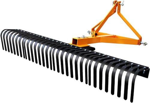 3 Point 5 FT Landscape Rock Rake, Heavy Duty 60 Width 3 Point-Attach Tow-Behind Garden Tool, 360 Degree Rotation for Compact Tractors, Category 1