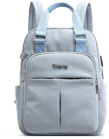 POSSOBAG Élégant Sac à Dos Nylon Femmes Mode Sac D'école pour 14 Pouces Ordinateur Portable avec Chargeur USB Femme Imperméable Sac à Dos pour Voyage Quotidien École Loisir Vacances Bleu B