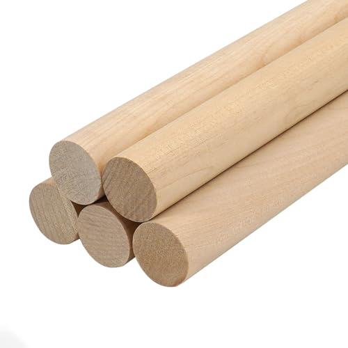 Lugailly Holzdübelstangen Holzdübel zum Basteln, 1,9 x 30,5 cm, 5 Stück, runde dicke Makramee-Stäbe, Holzstäbe zum Basteln, unlackierte Kiefern-Hartholzstäbe für Stäbe, Gardinenstangen, Rhythmusstäbe