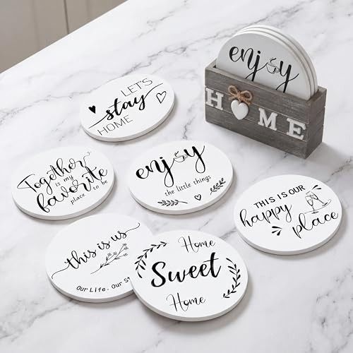 Queekay 6 Pcs Trivets for Hot Dishes, 7 Set with Holder,Gray | Housewarming Gifts New Home, Pots and Pans Farmhouse Trivet Set Heat Resistant Mat Countertop Protectors for Home Kitchen