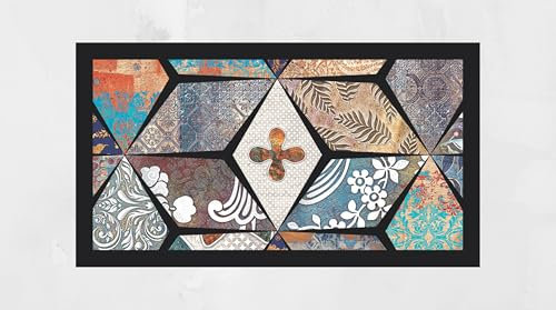 LARA MORADA - Zerbini Rettangolare Per Ingresso Esterno, Antiscivolo, PVC, Stampa Digitale HD, Made in Italy, Tappeto casa Esterno/Interno, Lavabile e Resistente, Rettangolare 40x70 Cm Maiolica