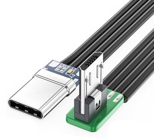 Mllepjdh USBC Cable Thin Ribbon Cable USB TypeC 90 Degree Angled Up to MicroUSB Cable for Data and Charging, 1.5m, right