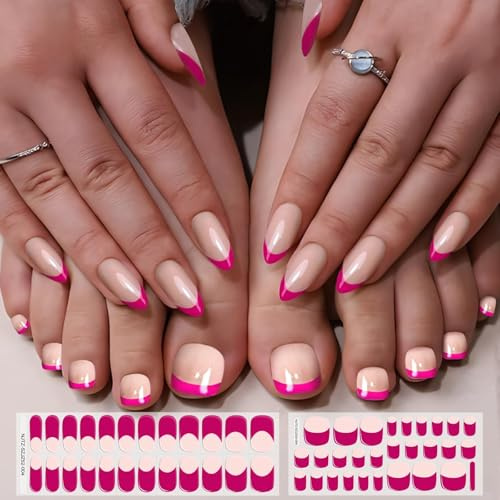 EBANKU Lot de 52 bandelettes de gel semi-durcies pour orteils, ongles de salon de coiffure durables avec lime à ongles et bâton (rouge rose français)