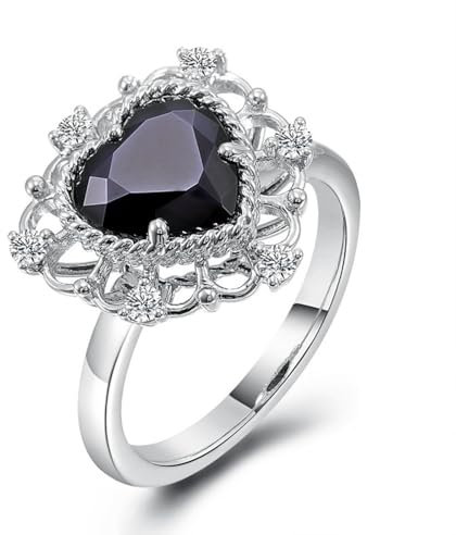 Wycian Ring Damen Herz, Fingerring Damen 54 Platin Moissanit Schwarz Gravur Für Abschlussball Freundschaftsringe Beste Freundinnen