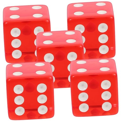 HONMEET Große Rote Transparente Acrylspielwürfel 19mm 5 Stück mit Abgerundeten Ecken für Partyspielzeug und Brettspiele