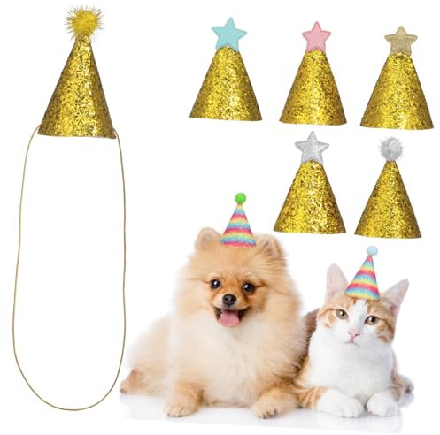 Parliky 8stücke Teiliges Haustier Geburtstagsmützen Verstellbare Partyhüte Für Hunde Und Katzen Bunten Pompons Für Festliche Anlässe Und Haustierpartys