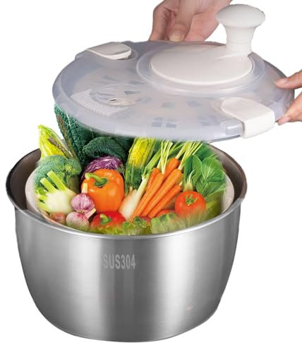 Salad Spinner Large - Salad Washer with Rotating Handle | Salad Spinner Stainless Steel | Food-Grade Salad Spinner Lettuce Dryer | Vegetable Dryer Salad Mixer | Lettuce Spinner Salad Dryer for Fruits