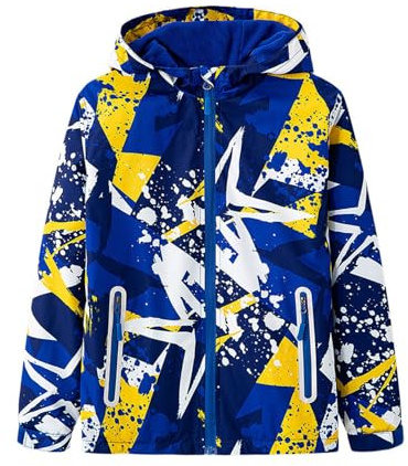 SEVEN BB Softshell Veste Enfant 3 en 1 Déperlante et Coupe-vent Jacket Garcon Blouson Imperméable Polaire Géométrie Camo Veste de Pluie Outdoor Sport Randonnée Ski Bleu, 13-14 Ans
