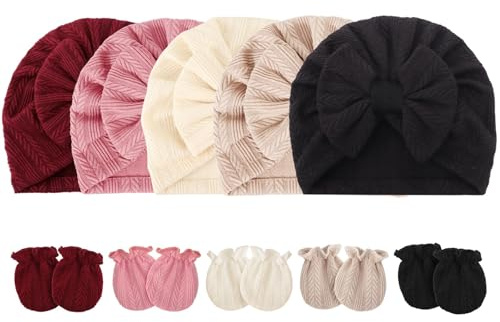DRESHOW Neugeborene Baby Mütze Fäustlinge Krankenhaus Hut Beanie Säuglingshüte mit Schleife Baby Handschuhe