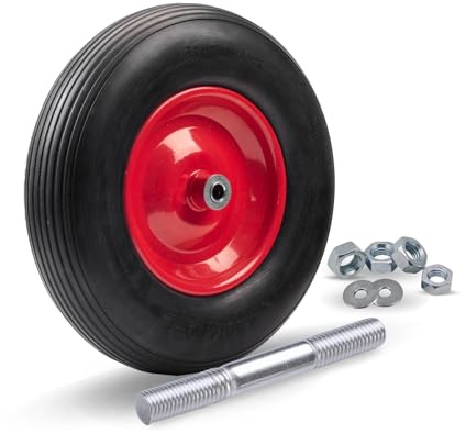 2mgoods langlebiges Schubkarrenrad aus hochwertigem PU Vollgummi mit robuster Achse, Schubkarrenreifen 4.80/4.00-8, leichte Montage, bis 200 kg, universelle Größe, pannensicher (SR120R)