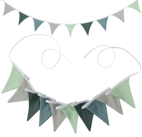 AiQInu Bandierine per Cameretta dei Bambini, Bandierine Triangolari, per Bambini Camera Baby Showe Camera da Letto (Verde fresco di Morandi)