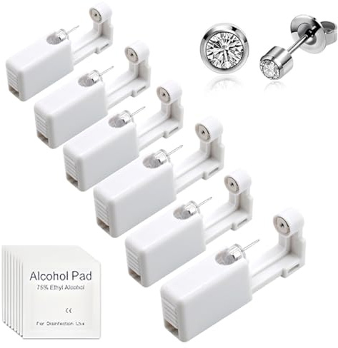 6 Stück Ohrringe Selber Stechen Set, Steril-Sicherheits Ohrnasen Piercing Pistolen Kit, Ohrlochpistole, Schmerzfreies Selbst-Piercing-Werkzeug Piercing Zubehör