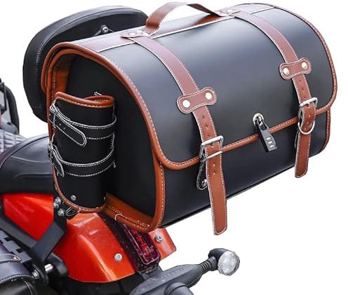 DCAJHSD Für KTM 125 Duke Standard 2011-2024,Motorrad Hecktasche Leder Wasserdichter Retro Motorrad Tasche Motorrad Aufbewahrungstasche Motorrad Zubehör,D