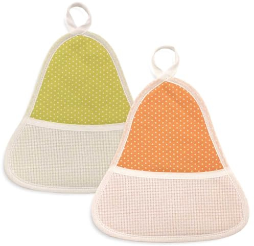 Presine da Cucina a forma di Campana da ricamare a punto croce, Set da 2 Pezzi presine campana con tela aida, Coppia di presine da cucina (POIS VERDE/ARANCIO)