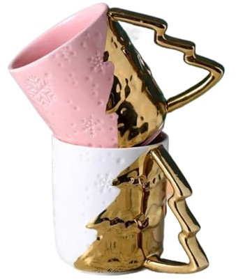 MUZIT Keramikbecher, Paar Keramik Becher 1pcs Paare Weihnachtsbecher geprägt Elch Keramik Tasse Cartoon Paar Tassen(White and Red1)