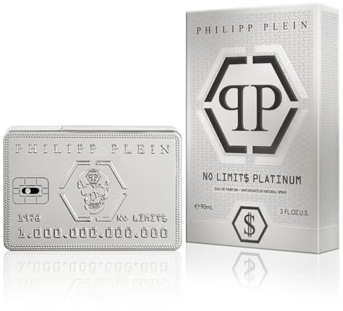 Philipp Plein Eau de Parfum No Limits Platinum 90 ml – herrparfym – aromatisk fougère doft – aromatiska anteckningar – platinalackad glasflaska med kreditkortsform