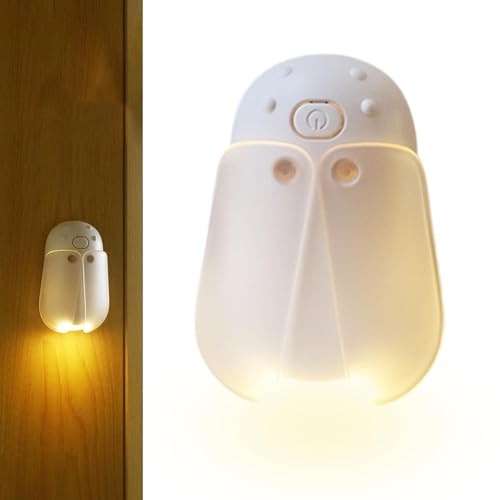 Jolie veilleuse luciole rechargeable, lampe magnétique 3 couleurs, 4,1 x 7,1 cm, lampe LED de poche pour chambre à coucher, décoration de chevet en forme de luciole pour mur, étagère et chambre