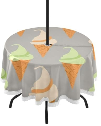 SKYSHU Tovaglia a forma di cono gelato per esterni, 152 cm, impermeabile, antimacchia, resistente alle pieghe, lavabile, con foro per ombrellone e cerniera, per patio, barbecue, cortile, vacanze