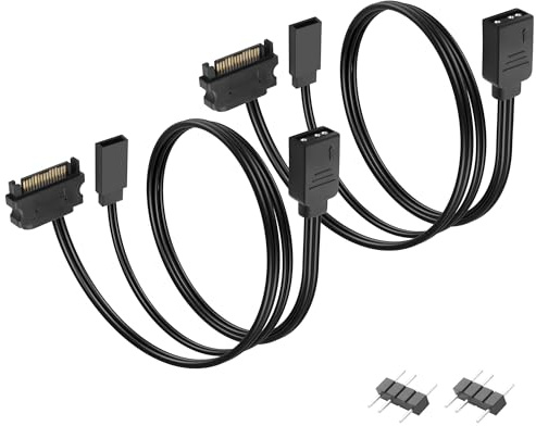 GINTOOYUN 2 Stück 15-poliges SATA-zu-RGB-Lüfter-Stromkabel 22AWG 15-poliger SATA-Stecker+2-poliger Neustartknopf-Stecker zu 3-poligem RGB-Buchsen-RGB-Lüfter-Stromkabel für RGB-Lüfter usw(12,72 Zoll)