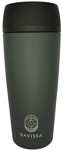 BAVISSA 360° Travel Mug - Leakproof Thermal Reusable Travel Cups, Insulated Coffee Mug for Hot & Cold Drinks - Car Cup Holder Friendly, Eco Friendly, Double Walled, Coffee Flask - 400ml (Grey)
