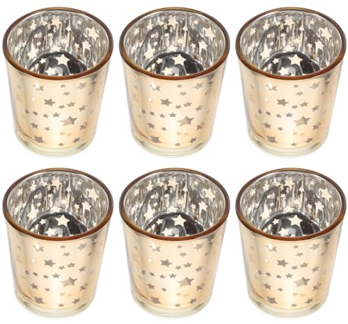 Healifty 6 StüCke Stern Kerzenhalter Glas Kerzenhalter Sterne Gold Teelicht Votiv FüR Weihnachten Hochzeit Tisch AtmosphäRe Dekoration