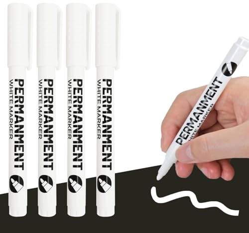 Canollo 4 Stück Permanent Marker Weißer Stift, 2mm Fadenbreite, Lackstift Weiß, Wasserfester Stift, Weiß Wasserfest und Permanent Marker, Geeignet für Steine, Keramik, Holz, Papier, Stoff, Lackmarker