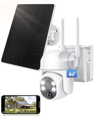 4G LTE Überwachungskamera mit SIM Karte, Outdoor Kamera mit Akku & Solar panel – 2K HD PTZ,PIR Erkennung,Farb Nachtsicht, IP65 Kabellos Außenkamera Für Bauernhöfe,Gärten & Baustellen ohne WLAN