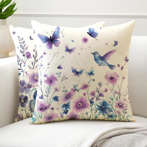 Fundas Cojines 65x65 Cojines Exterior Lila Juego de 2 Impermea Lino Estampado Mariposa Fundas de Almohada Decorativa Boho Cojín Cubierta para Cuadros Decoracion Salon Modernos, Dormitorio, Sofá G6-135