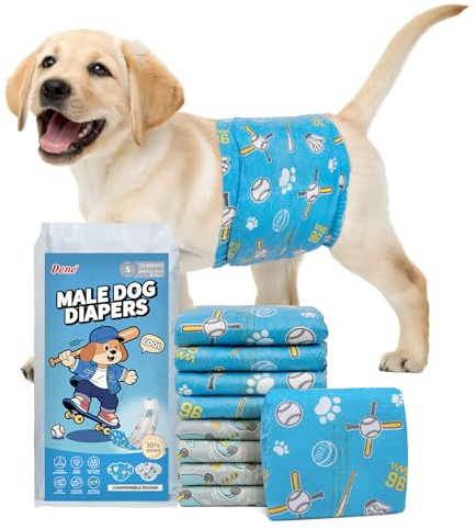 Dono Hundewindeln für Rüden, 30% breiter, 20 Stück Hunde Windeln, S | Rüdenwindeln, 2 Designs, super saugfähig, auslaufsichere Windeln für Hunde, Inkontinenz, Reisen, Training