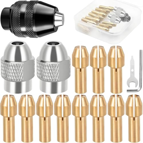 EATBALE Portabrocas sin llave Pinza de taladro Tuerca para Dremel 3000 4000 7700 8200 Pinza de latón 4485 Portabrocas 4486 (0,5-3,2 mm) Repuestos para herramienta rotativa de vástago Kit de accesorios