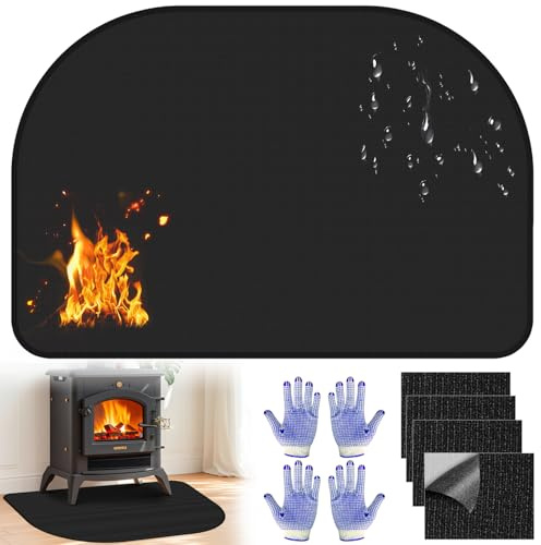 Alfombra Ignifuga para Chimenea de Fogón 80x50CM Reutilizable Alfombra Barbacoa Exterior Proteger el Suelo de Chispas para Parrillas Chimeneas Pisos Césped y Camping Negro