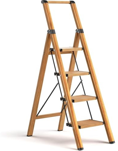 CREVICOSTA QUALITY MARK MARCAS DE CALIDAD - Escalera Gaia - Escalera domestica de Aluminio con Mango. 4 peldaños (Madera)