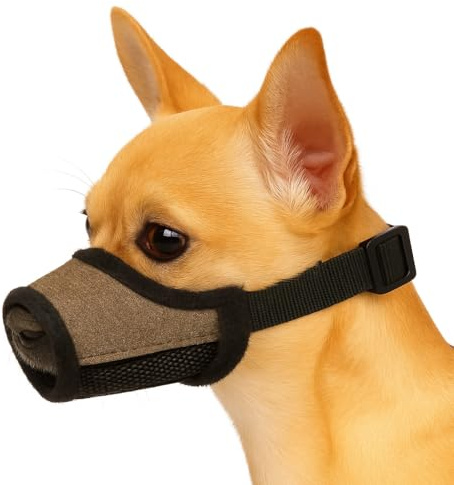 Maulkorb Hund – Nobit Beige XXS – 10×6 cm – Schnauzenumfang 22–28 cm – Leichtes Nylon mit atmungsaktivem Mesh – Verstellbar – Steckschnalle – Flamingo