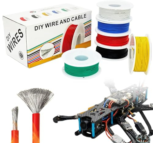 Elektrisk kabel 22 AWG, silikontråd set 6 färger, 0,3 mm², 10 meter per spole, tennad koppartråd, hög temperaturbeständig, flexibel för RC flygplan, gör-det-själv-elektronik, lampor, hushållsapparater