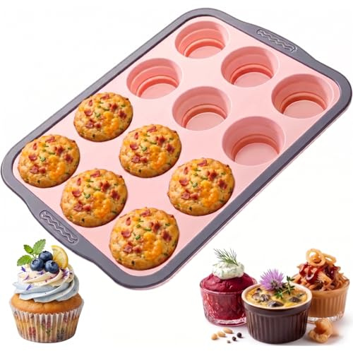WOOFOOW Non-Stick Silicone Muffin Trays 12 Cup Deep with Steel Frame, Professional Muffin & Yorkshire Pudding & Cupcake Tin, BPA Free Silicone Baking Moulds, Mini Muffin Tray for Oven