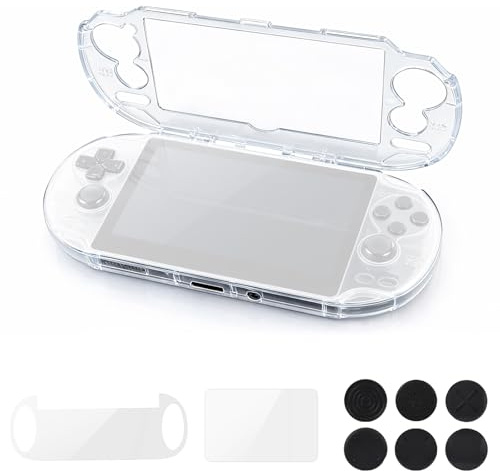 Cristal Transparente Estuche Rígido para Consola Juegos Sony PS Vita PSV 1000 PCH-1000, Funda Protectora Transparente con Protector Pantalla Vidrio Templado y Tapas Joysticks para Entusiastas