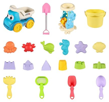 Giochi Da Spiaggia – Set 20 Pezzi Con Secchiello, Formine E Palette | Kit Gioco Per Bambini | Sabbiera Esterna Per Giardino, E Vacanze Estive, Camping, Picnic E Casa
