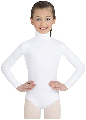 Capezio Big Girls' Team Basic Turtleneck Long Sleeve Leotard with Snaps, White, Medium