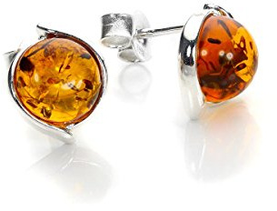Sterling silver och baltisk bärnsten stiftörhängen/örhängen, Sterlingsilver, Bärnsten