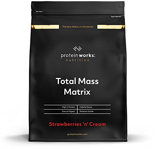 The Protein Works – Gainer Musculation Total Mass Matrix Avec Shaker et Cuillère Gratuits – Gainer Riche en Protéines - Fraise à la Crème - 2kg