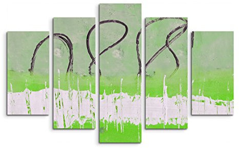 5 teiliges Wandbild auf Leinwand (Gesamt: H: 100cm B: 160cm) Keilrahmenbild Canvas Fotodruck Leinwandbild Leinwanddruck Kunstdruck Wandbild weiß grün braun Formen