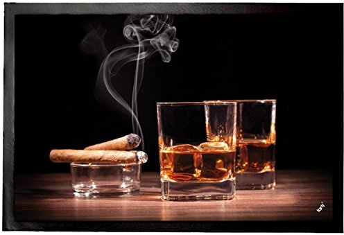 1art1 Alkoholische Getränke Whiskey Und Zigarren Fußmatte Dekomatte Innenbereich | Design Türmatte 60x40 cm