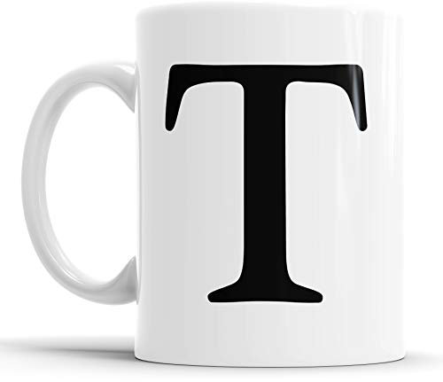 Faithful Prints Alphabet Mug Letter Mugs Initial Coffee Cup Birthday Fathers Day Gift (Letter T)