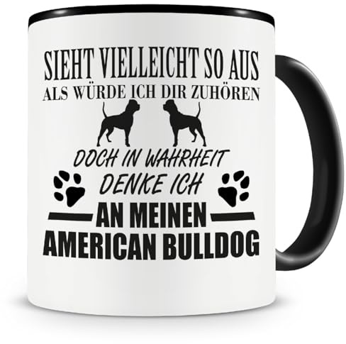 Samunshi® Ich denke an meinen American Bulldog Hunde Tasse Kaffeetasse Teetasse Kaffeepott Kaffeebecher Becher 300ml schwarz