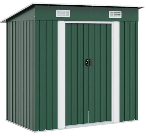 vidaXL Garden Shed Green Metal Outdoor Patio Storage Organiser House Cabin