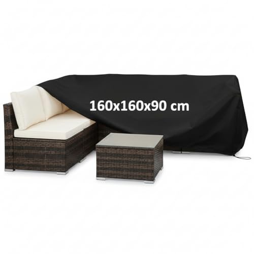 Melko Abdeckplane Gartenmöbel Abdeckung Schutzhülle 160x160x90 cm Schwarz | abwaschbares Polyethylengewebe, Kordelzug für sicheren Halt, schützt vor UV, Staub, Vogelkot und Blütenstaub, für Rattan